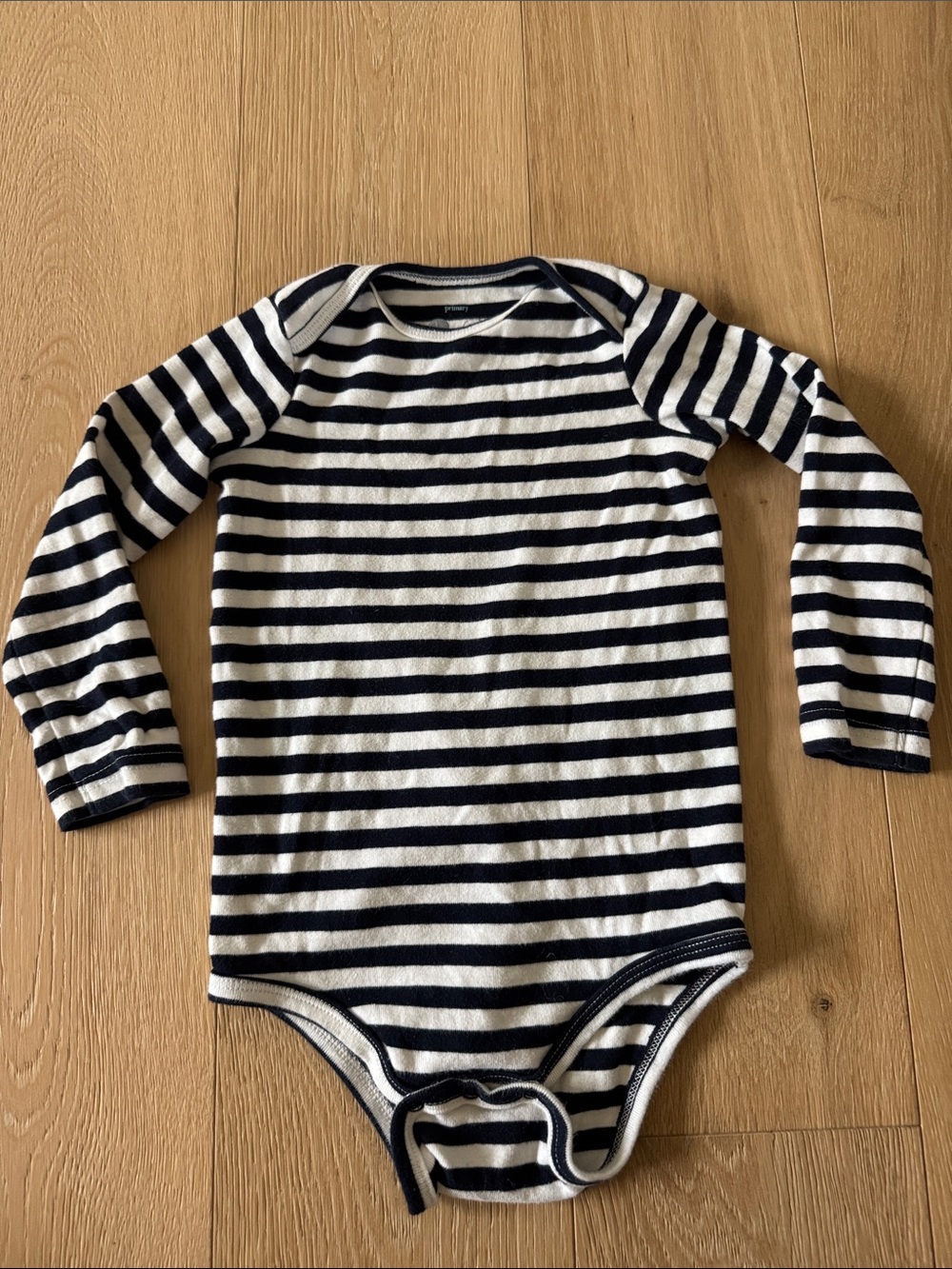 Primary Navy and White Long-Sleeve Baby One-Piece